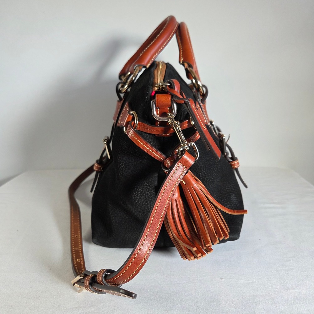 Dooney & Bourke Black Suede Leather Satchel Crossbody Bag Tassels & Dust Bag - Picture 4 of 11